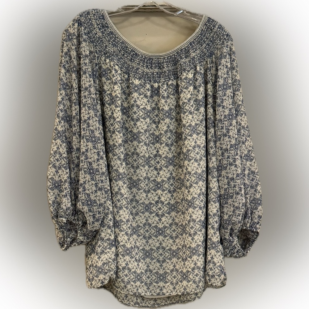 Max Studio Navy and Cream Patterned Blouse